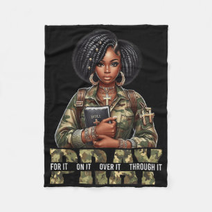 Pray On It Pray Over It Black Woman Afro Christian Fleece Blanket