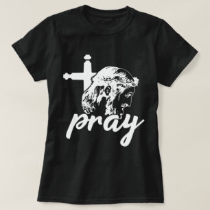 Pray Typography Jesus Image Black & White Women's T-Shirt
