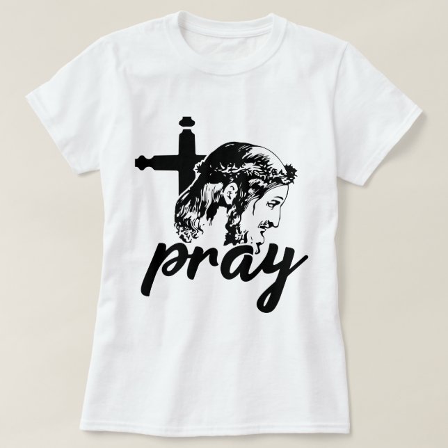Pray Typography Jesus Image White Women's T-Shirt (Design Front)