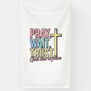 Pray Wait Trust Cross Christian Vintage Banner