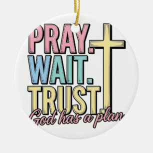 Pray Wait Trust Cross Christian Vintage Ceramic Tree Decoration