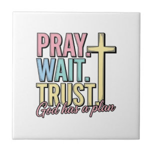 Pray Wait Trust Cross Christian Vintage Tile