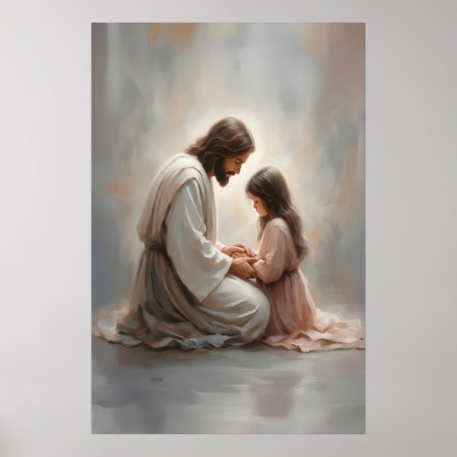 Pray With Me Jesus and Children Jesus and Girl Poster (Front)