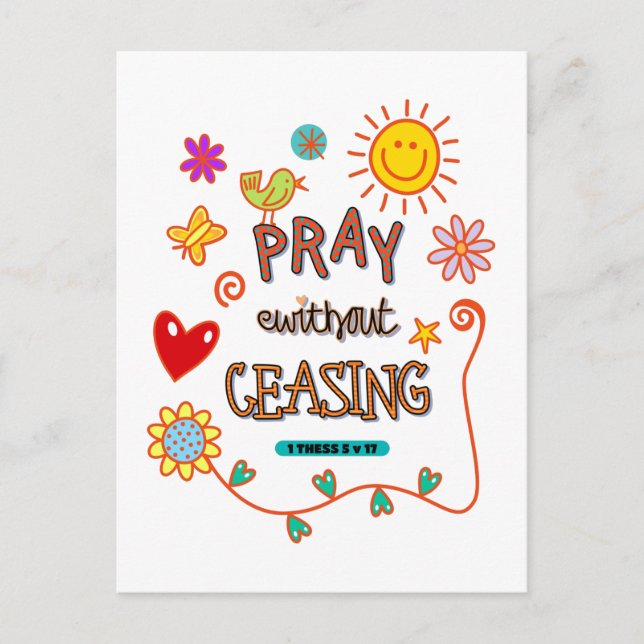 Pray Without Ceasing Bible Verse Art Postcard (Front)