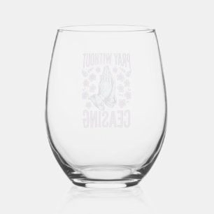 Pray Without Ceasing Floral Praying Hands Shirt_1 Stemless Wine Glass