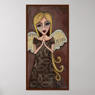 PRAYER ANGEL with Jesus collage wings - print