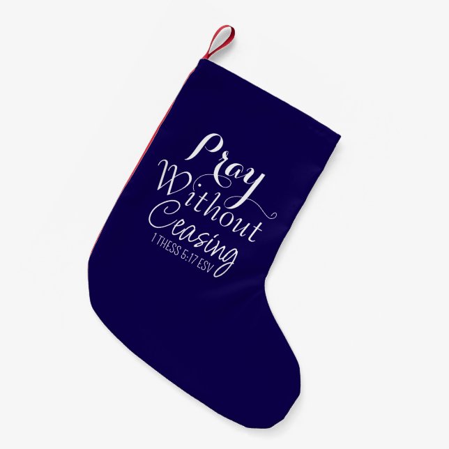 Prayer Bible Verse Blue Simple Christian Small Christmas Stocking (Front (Hanging))