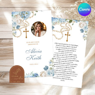 Prayer Card Blue Hydrangea Rosary Funeral