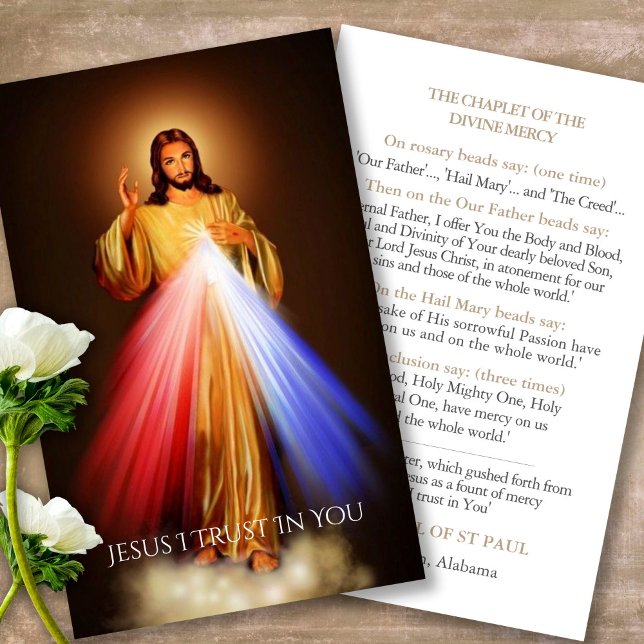 Prayer Card for Funeral Chaplet of Divine Mercy (catholic, religious, celebration of life, in loving memory of, prayer cards for bereavement)