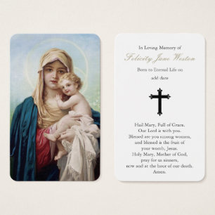 Prayer Card Funeral   Mother Mary & Baby Jesus