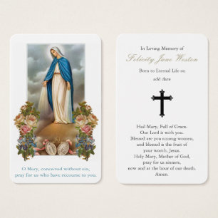 Prayer Card Funeral   Virgin Mary Medal