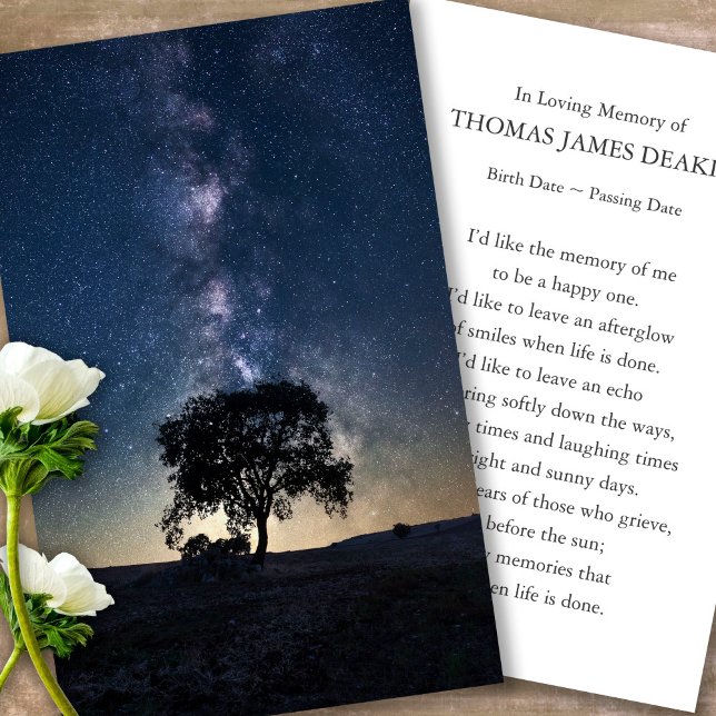 Prayer Cards for Funeral Heavenly Stars Above (night sky, stars, celebration of life, in loving memory of, prayer cards for bereavement)