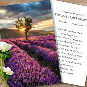 Prayer Cards for Funeral Lavender Sunrise