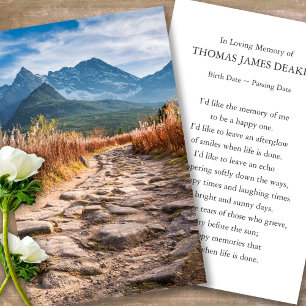 Prayer Cards for Funeral Valley Mountain at Sunset