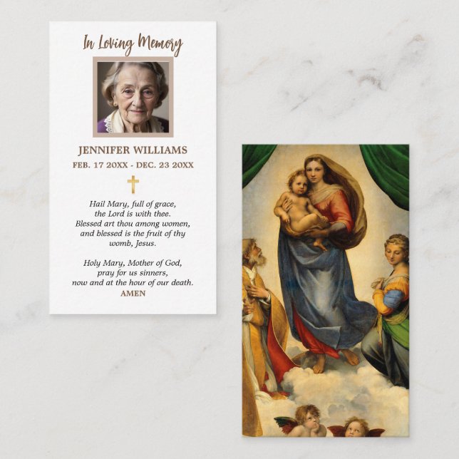 Prayer Cards Sistine Madonna with Angels Raphael (Front/Back)