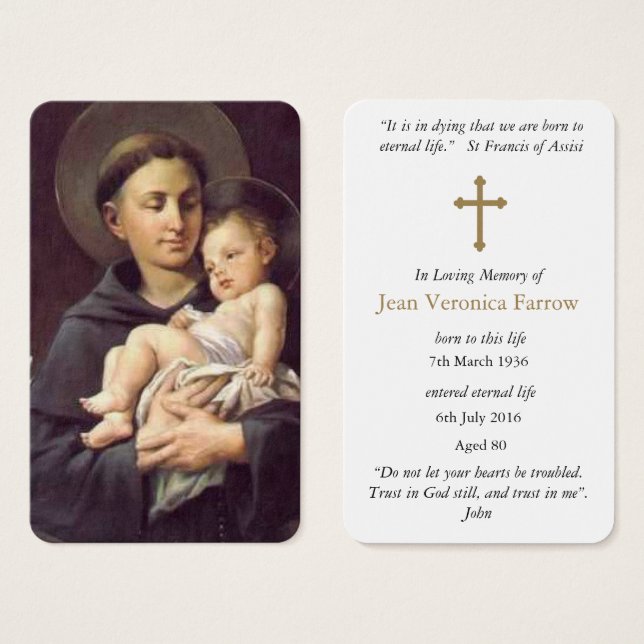 Prayer Cards | St Anthony & Baby Jesus (Front & Back)