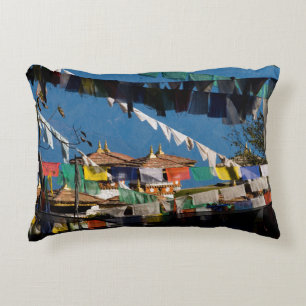 Prayer flags and chortens decorative cushion