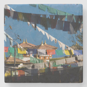 Prayer flags and chortens stone coaster