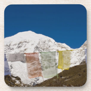 Prayer flags and Mount Jhomolhari, Bhutan. Coaster