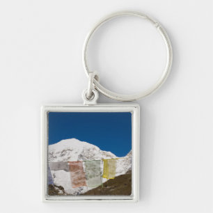 Prayer flags and Mount Jhomolhari, Bhutan. Key Ring