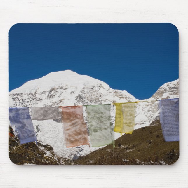 Prayer flags and Mount Jhomolhari, Bhutan. Mouse Mat (Front)