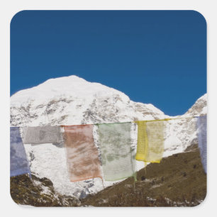 Prayer flags and Mount Jhomolhari, Bhutan. Square Sticker