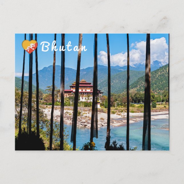 Prayer flags and Punakha Dzong - Bhutan Postcard (Front)