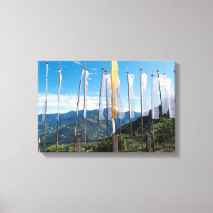 Prayer Flags in Bhutan eastern mountains Canvas Print