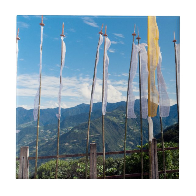 Prayer Flags in  Bhutan eastern mountains Tile (Front)