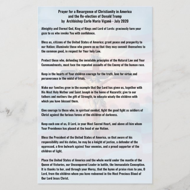 Prayer for President Trump and the USA -Vigano (Front)