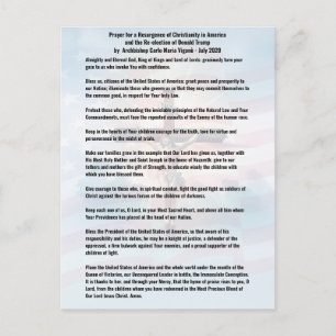 Prayer for President Trump and the USA -Vigano Postcard