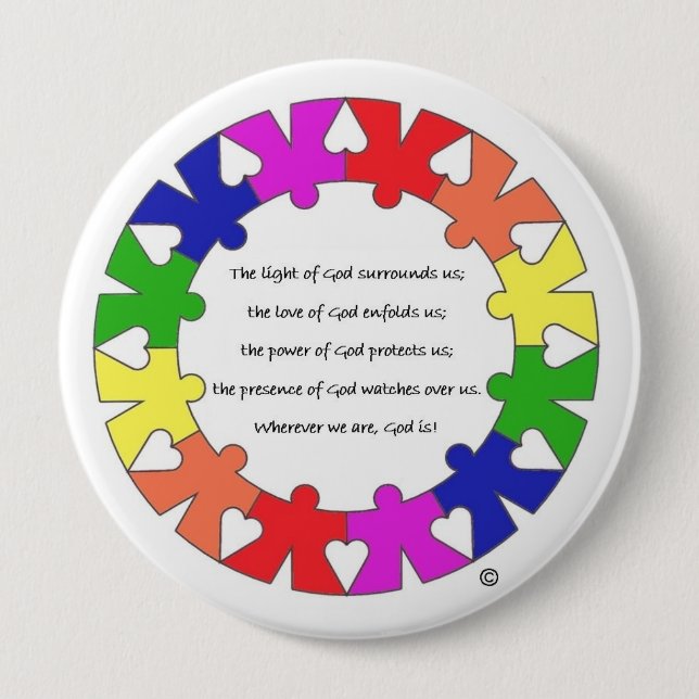 Prayer for Protection in Hands and Hearts Circle 10 Cm Round Badge (Front)