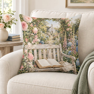 Prayer Garden Bench Chapel Watercolor Cushion