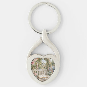Prayer Garden Bench Chapel Watercolor Key Ring