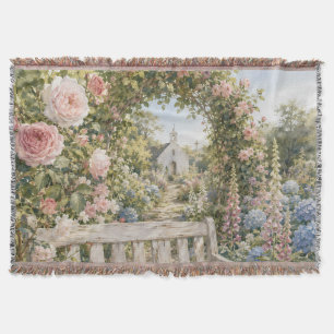 Prayer Garden Bench Chapel Watercolor Throw Blanket