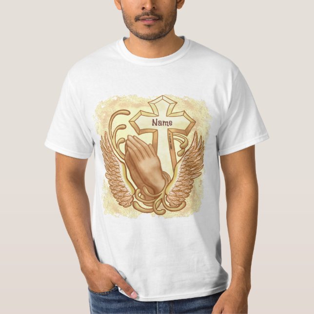Prayer Hands Christian Cross T-Shirt (Front)