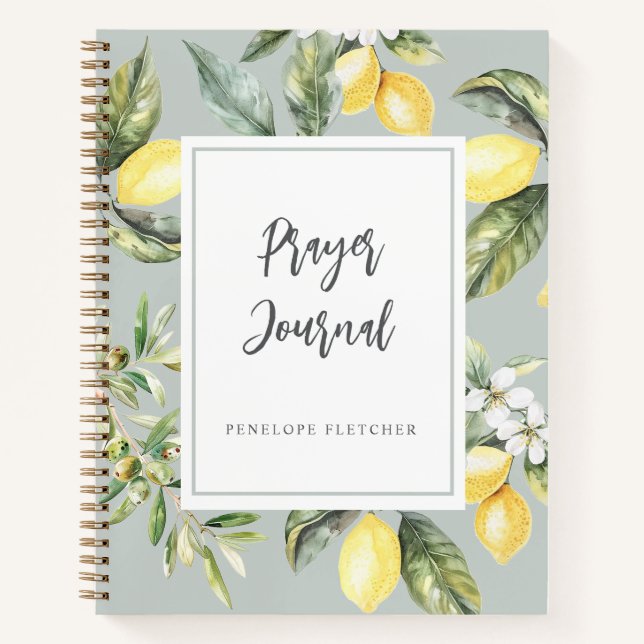 Prayer Journal Watercolor Lemons Elegant Sage (Front)