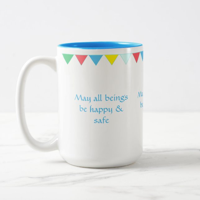 Prayer multicolored flags & calligraphy Two-Tone coffee mug (Left)