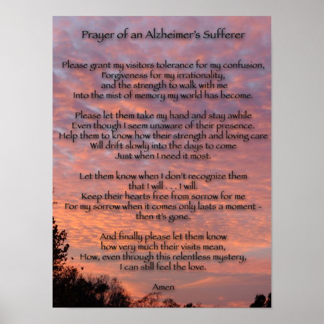 Prayer of an Alzheimer's Sufferer Poster (Front)