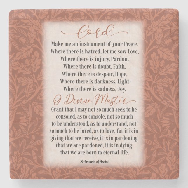 Prayer of Peace - St Francis of Assisi Stone Coaster (Front)