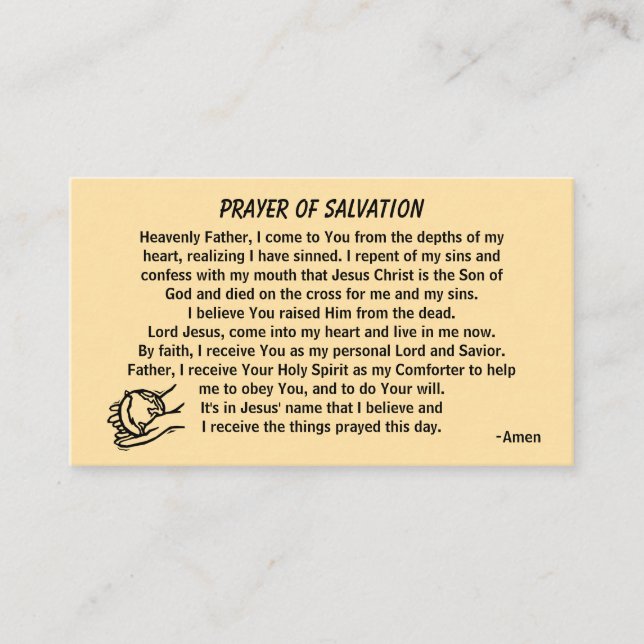 PRAYER OF SALVATION add church or ministry on back Business Card (Front)