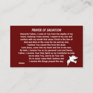 PRAYER OF SALVATION add church or ministry on back Business Card