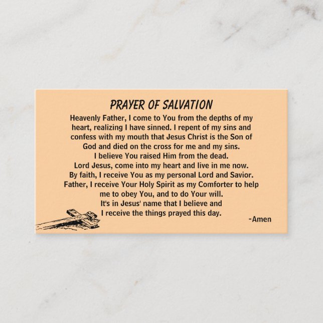 PRAYER OF SALVATION add church or ministry on back Business Card (Front)