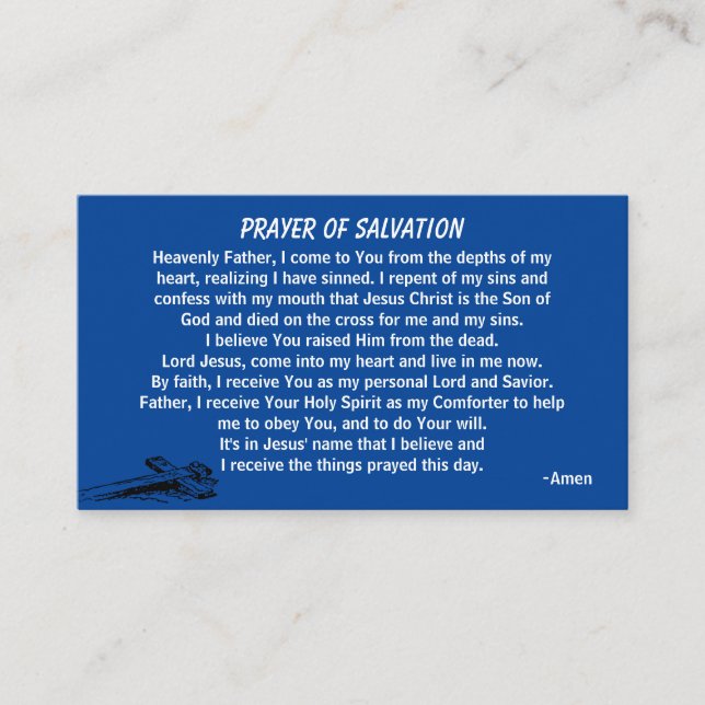 PRAYER OF SALVATION add church or ministry on back Business Card (Front)