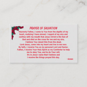 PRAYER OF SALVATION add church or ministry on back Business Card