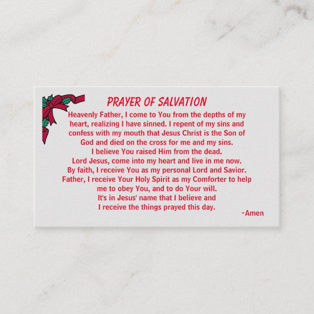 PRAYER OF SALVATION add church or ministry on back Business Card (Front)