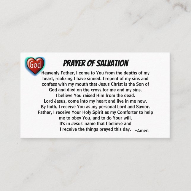 PRAYER OF SALVATION add church or ministry on back Business Card (Front)