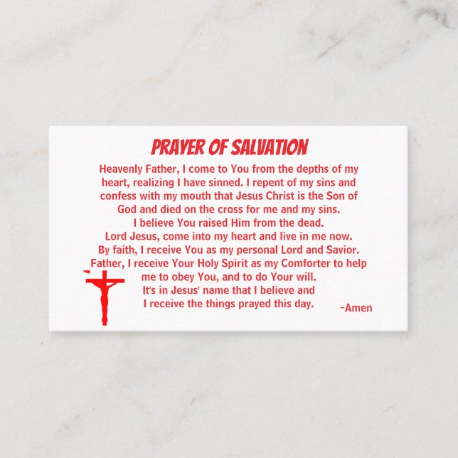 PRAYER OF SALVATION add church or ministry on back Business Card (Front)