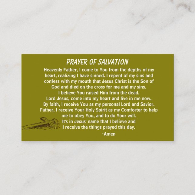 PRAYER OF SALVATION add church or ministry on back Business Card (Front)
