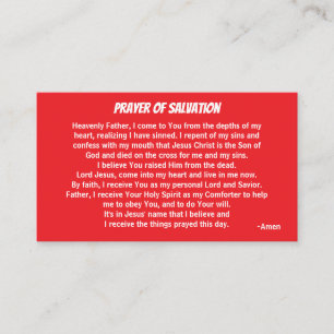 PRAYER OF SALVATION add church or ministry on back Business Card